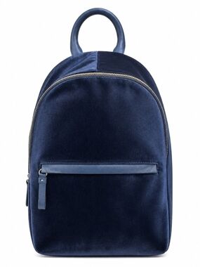 Zara Navy Velvet Backpack with Leather Trim